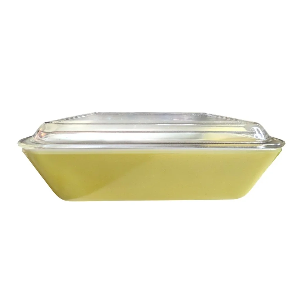 Vintage Pyrex 503 Refrigerator Dish Chartreuse Yellow with 503-C Ribbed Lid